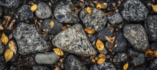 Wall Mural - natural rocks and fall leaves background. generative ai technology.