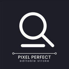 Poster - Searching tool pixel perfect white linear ui icon for dark theme. Magnifying glass. Vector line pictogram. Isolated user interface symbol for night mode. Editable stroke. Poppins font used