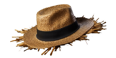 Hat straw illustration on a transparent background. Generative AI.