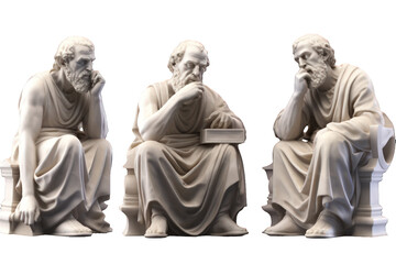 Set of marble statue philosophers illustration on a transparent background. Generative AI.