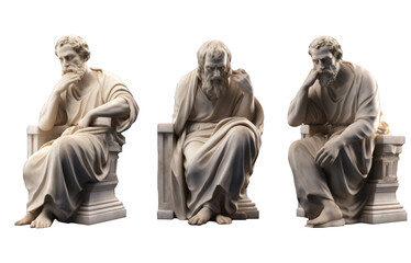 Set of marble statue philosophers illustration on a transparent background. Generative AI.