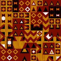 Poster - Geometric abstract grunge vintage pattern. Ikat style. Seamless vector image.