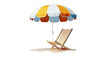 Beach chair blue umbrella and ball summer holiday timeillustration on a transparent background. Generative AI.