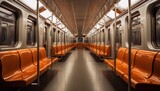 Empty subway wagon with orange seats