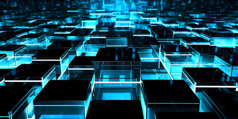 Wall Mural - futuristic cyberspace background, 3d style of data processing. futuristic technology. colorful cubes