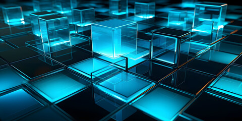 Wall Mural - futuristic cyberspace background, 3d style of data processing. futuristic technology. colorful cubes