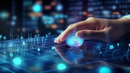 Wall Mural - data scientist, analyzing financial data on futuristic virtual interface. algorithm. global business