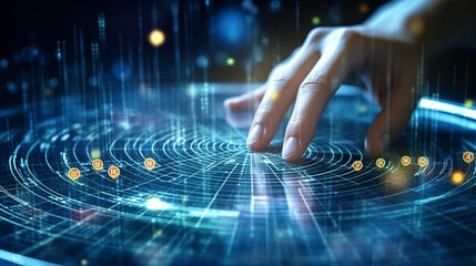 Wall Mural - data scientist, analyzing financial data on futuristic virtual interface. algorithm. global business