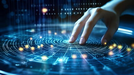 Wall Mural - data scientist, analyzing financial data on futuristic virtual interface. algorithm. global business