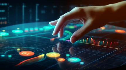Wall Mural - data scientist, analyzing financial data on futuristic virtual interface. algorithm. global business
