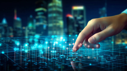 Wall Mural - data scientist, analyzing financial data on futuristic virtual interface. algorithm. global business
