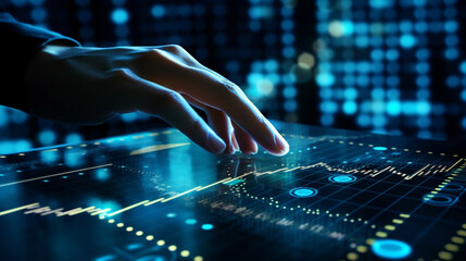 Wall Mural - data scientist, analyzing financial data on futuristic virtual interface. algorithm. global business