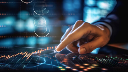 Wall Mural - data scientist, analyzing financial data on futuristic virtual interface. algorithm. global business
