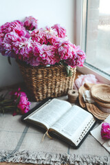 Wall Mural - Open bible in home morning interior