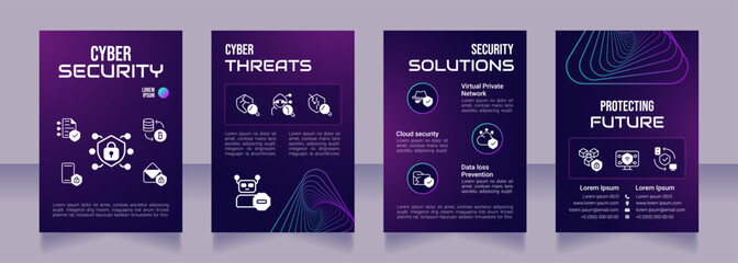 Wall Mural - cyber security purple premade brochure template. cybersecurity threats. information safety booklet d