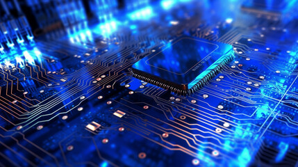 Wall Mural - a beautiful computer circuit board with blue lights - ai generated