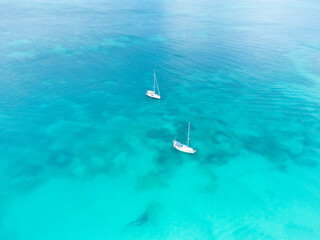 Sticker - Aerial drone panorama of the white beaches of Antigua island in the Caribbean sea