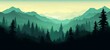 Landscape forest mountains nature adventure travel background panorama - Illustration of dark green silhouette of valley view of forest fir trees and mountains peak (Generative Ai)