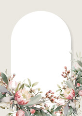 Fototapete - Watercolor floral flower frame with empty space for text