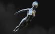 3d Illustration of Cyborg woman with silver metallic body on black background. 3d rendering