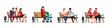 People sitting on city park or garden benches vector illustration. Cartoon male and female characters sitting together, girl talking on phone, man in hat reading newspaper, woman waiting somebody