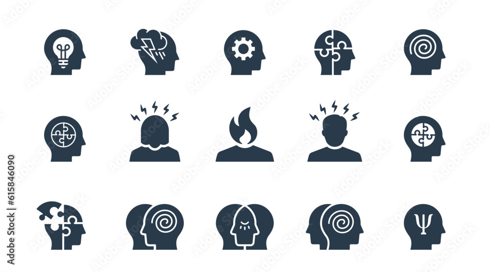 Stress icons, such as angry, anxiety, emotion, depression and more ...