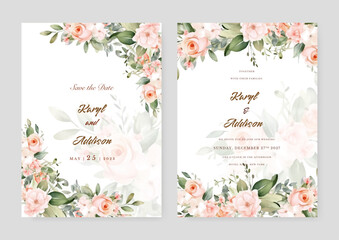 Fototapete - colorful colourful floral flower elegant wedding invitation watercolor