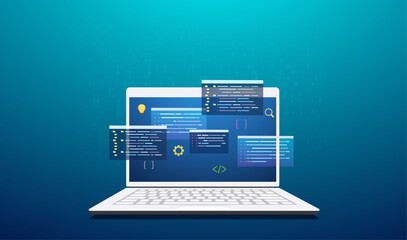 concept of programming and coding with laptop, web site development, games. programming and engineer