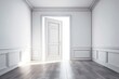 opened door to white, empty room. Copy space Template for integrating your text and image. Detailed view. Generative AI