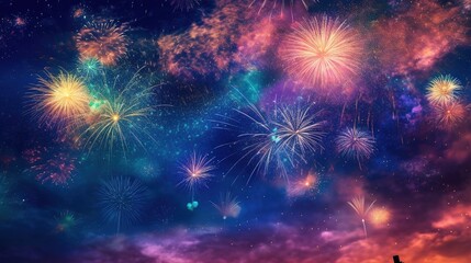 New year fireworks background, Generative ai.