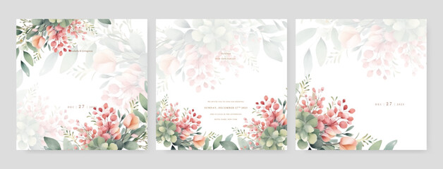 colorful coloutful floral flower vector elegant leaves wedding invitation card template watercolor