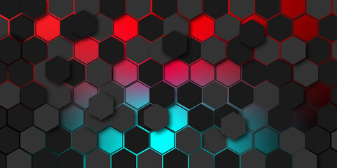 Hexagonal abstract 3d metal background vector design with light.