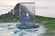 3d Render, Scifi Landscape Futuristic post apocalyptic scenario with abstract alien landscape. Glass object.