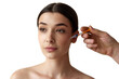 © master1305 - Portrait of young woman taking care after skin, doing cosmetological injections against white studio background. Face lifting. Natural female beauty, body and skincare, cosmetology, health, ad concept