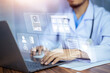 © Suriyo - Doctor using computer working in hospital, Doctor using computer checking data patient document, Doctor using computer for health care hospital background