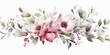 Leinwandbild Motiv fondo de una pintura de acuarela  con flores en tonos rosas, rojos, verdes y blancos sobre fondo blanco.Ilustracion de Ia generativa