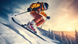 © Gasspoll - Extreme winter sports on mountain. Jumping skier skiing. Generative AI