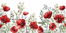 Watercolor Red And Green Flowers Background Generative AI