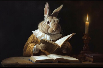 A rabbit reading a book vintage