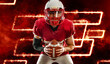 American football player. Banner with neon colors. Sports betting, football betting, gambling, bookmaker, big win
