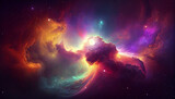 Fototapeta Kosmos - Colorful space galaxy cloud nebula. Stary night cosmos. Universe science astronomy. Supernova background wallpaper Ai generated image 