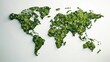 Environment-friendly world map composed of green leave. Generative AI.