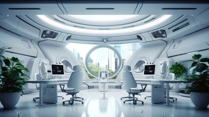 Wall Mural - futuristic white corporate office. generative ai.