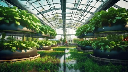 Wall Mural - Greenhouse for growing vegetables with hydroponics. Generative AI.