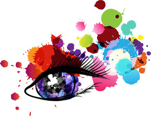 Wall Mural - beautiful colorful eyes with paint splash decorative elements. conceptual vector illustration in art