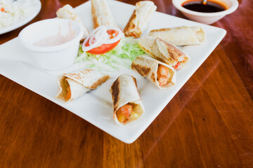 Wall Mural - Mexican shrimp Tacos with cheese in Mexico, Mexican traditional seafood	