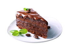 Chocolate Cake On Plate Isolated On A Transparent Background