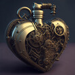 steampunk heart old antique gold rust generative AI