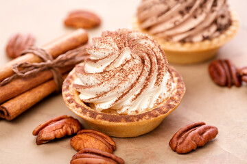 Wall Mural - Delicious mini tarts with whipped cream and pecans.