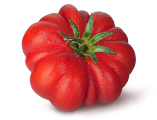 Canvas Print - Tomato with droplets of dew isolated on white background